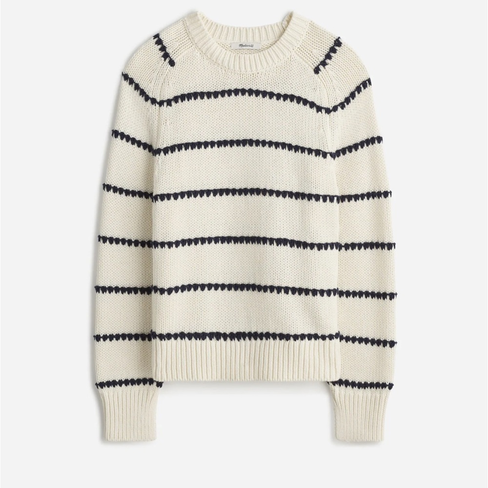 Madewell textured cotton crewneck sweater in stripe XL